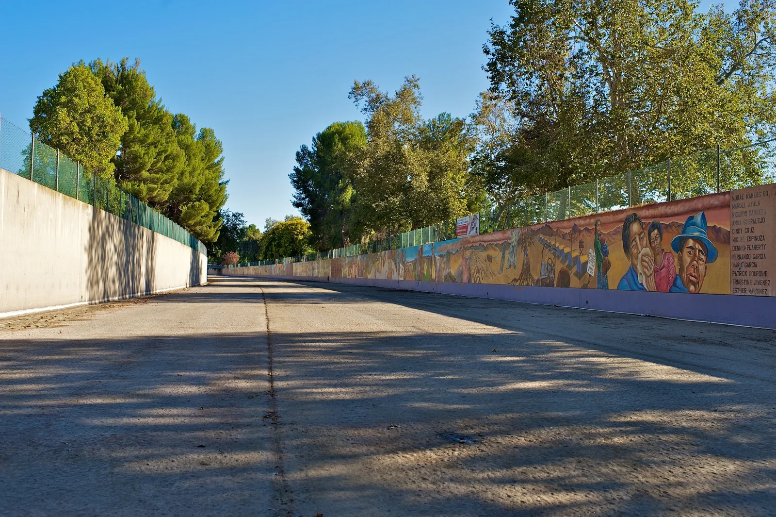 The mural running along the concrete channel at The Great Wall of Los Angeles