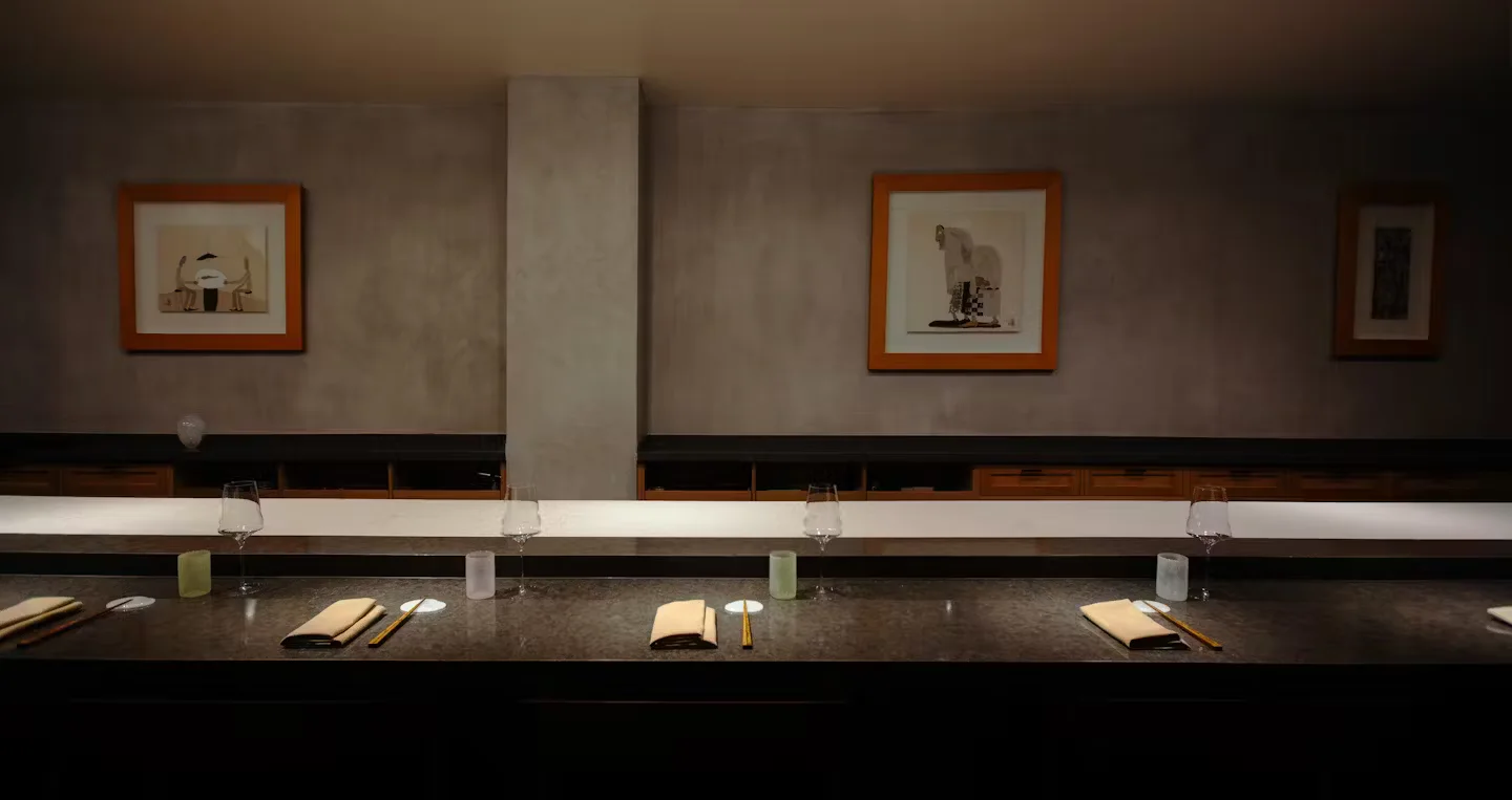 Counter seating facing the open kitchen at Restaurant Ki