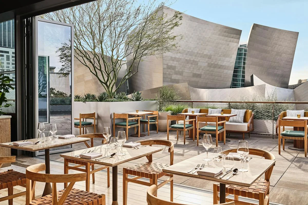 Dining tables overlooking Walt Disney Concert Hall at San Laurel