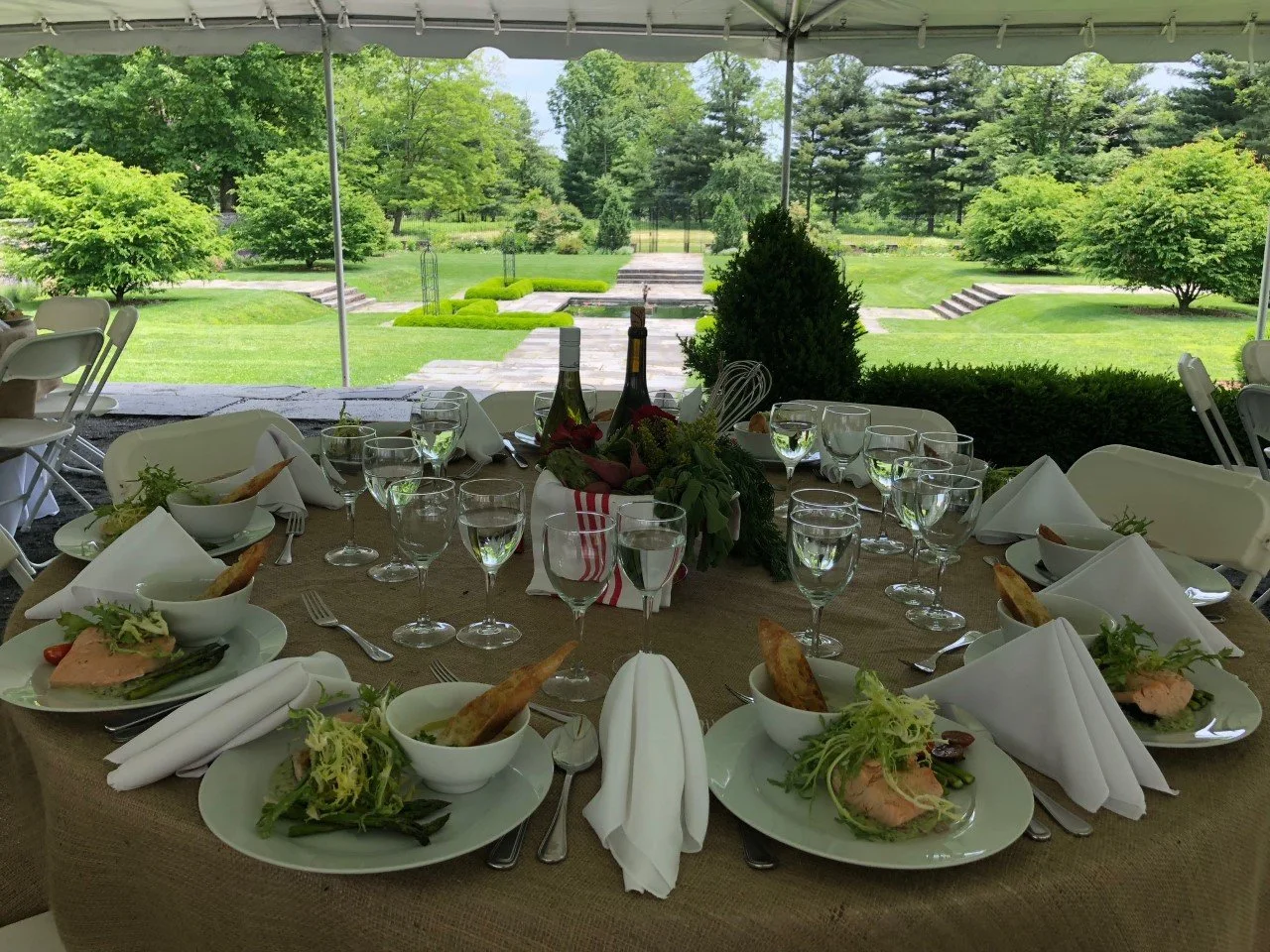 Bartow-Pell Mansion Museum: set dining table overlooking the mansion garden