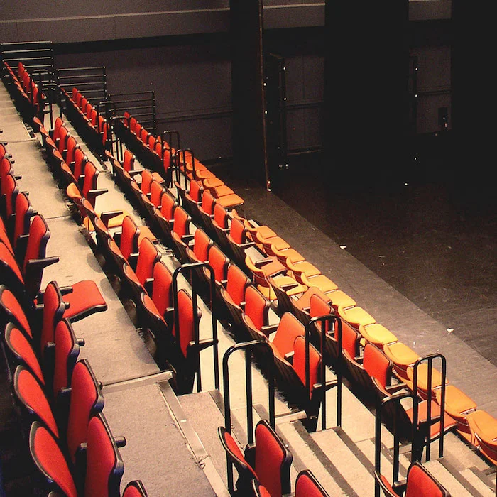Rows of seating inside the studio theatre at Clark Studio Theater