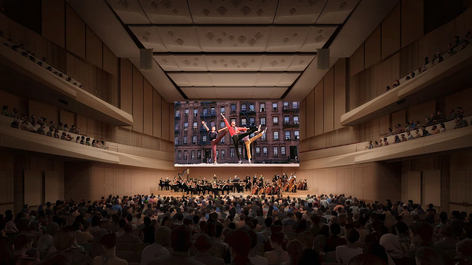 The concert hall during a performance at David Geffen Hall