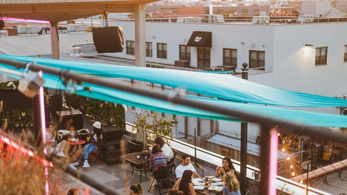 Guests on the venue’s rooftop terrace at Elsewhere