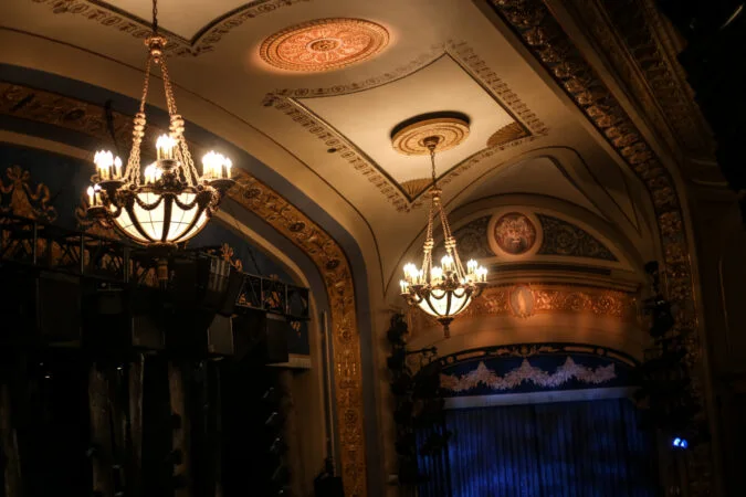 Gerald Schoenfeld Theatre: ornate auditorium with chandeliers, decorative plasterwork and a view towards the stage