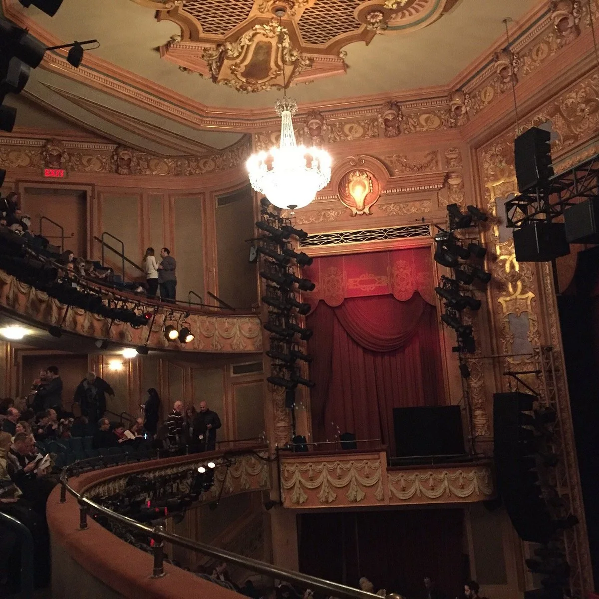 Longacre Theatre: ornate balconies and chandeliers inside the theatre