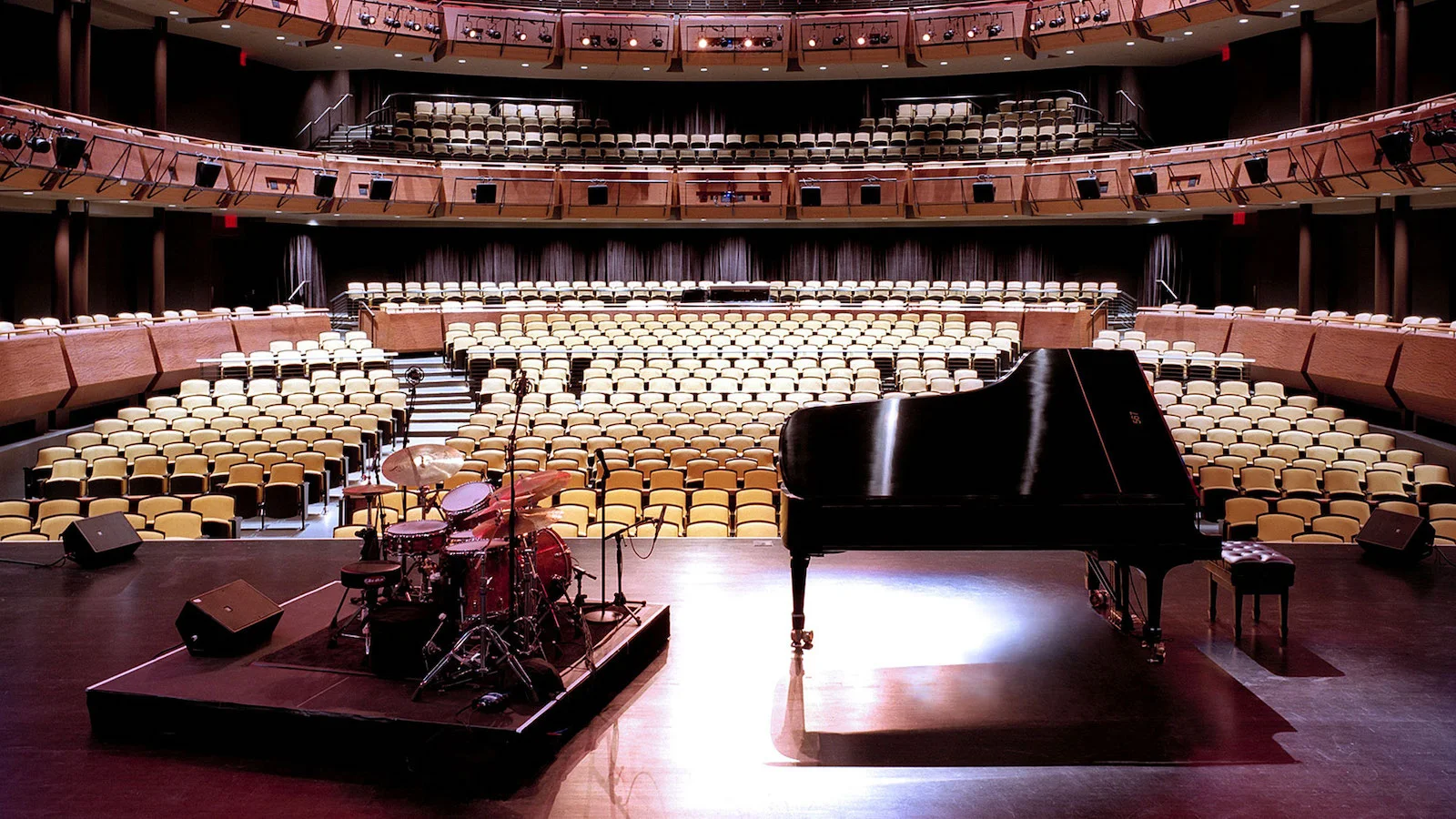 The auditorium viewed from the stage at Rose Theater