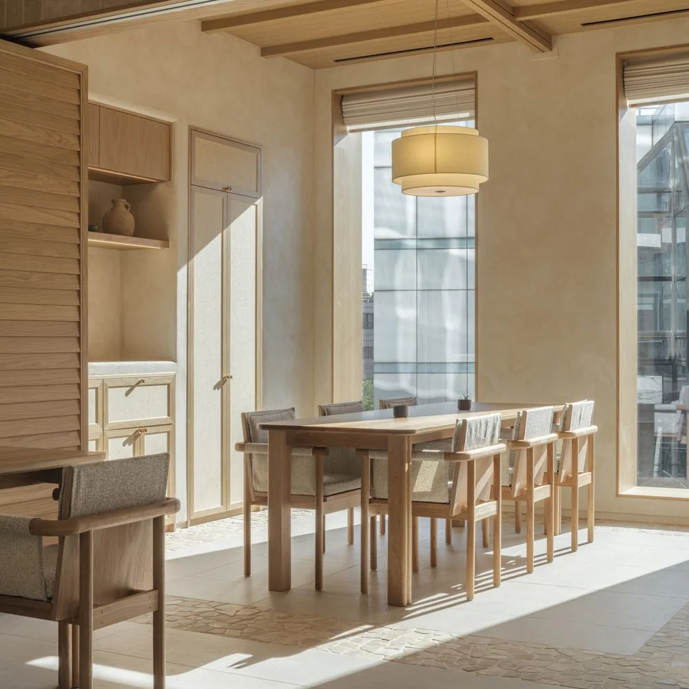 Légume: sunlit wooden dining room