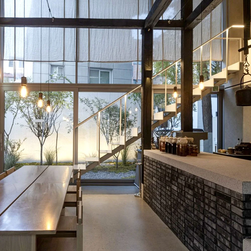 Mukjung: dining room and counter with garden view