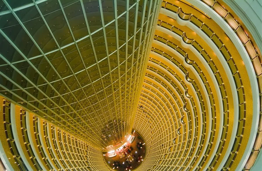 Jin Mao Tower: the dramatic spiral of balconies inside the tower's atrium