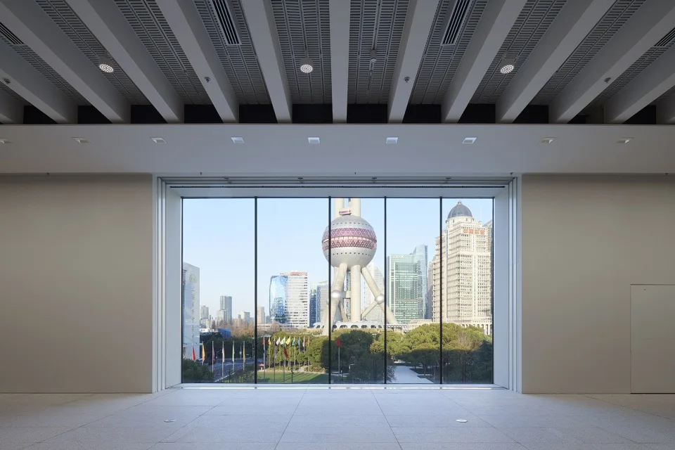 Museum of Art Pudong: the museum's large window framing the Pudong skyline