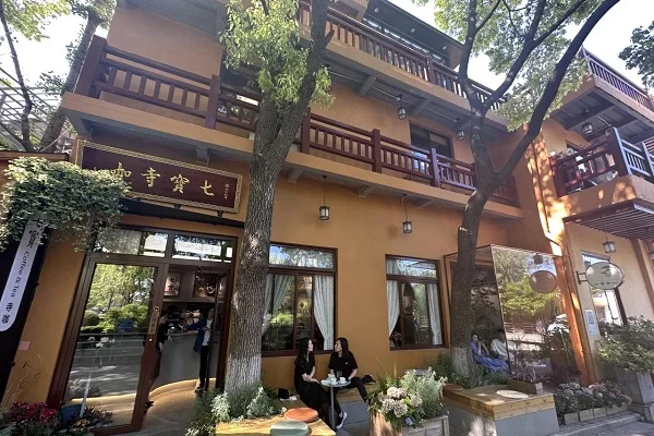 Qibao Old Town: temple buildings and trees in the old town