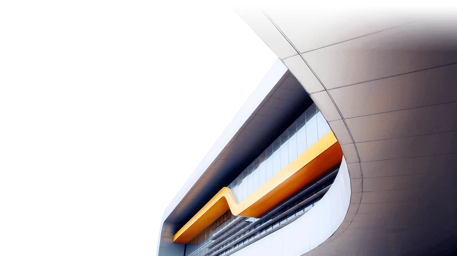 A curved architectural detail of the museum facade at Shanghai Auto Museum