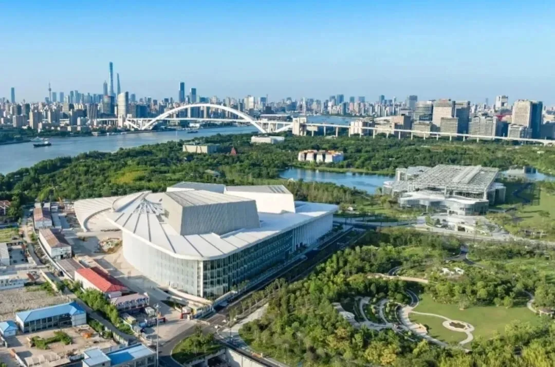 Shanghai Grand Opera House: an aerial view of the opera house and surrounding park in May 2026