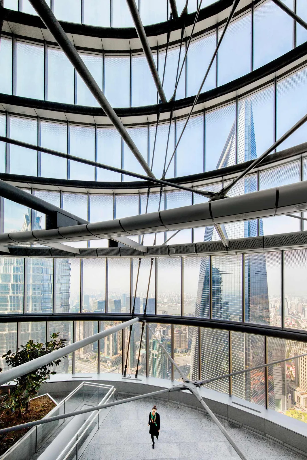 Shanghai Tower: the sweeping glass atrium and suspended walkways