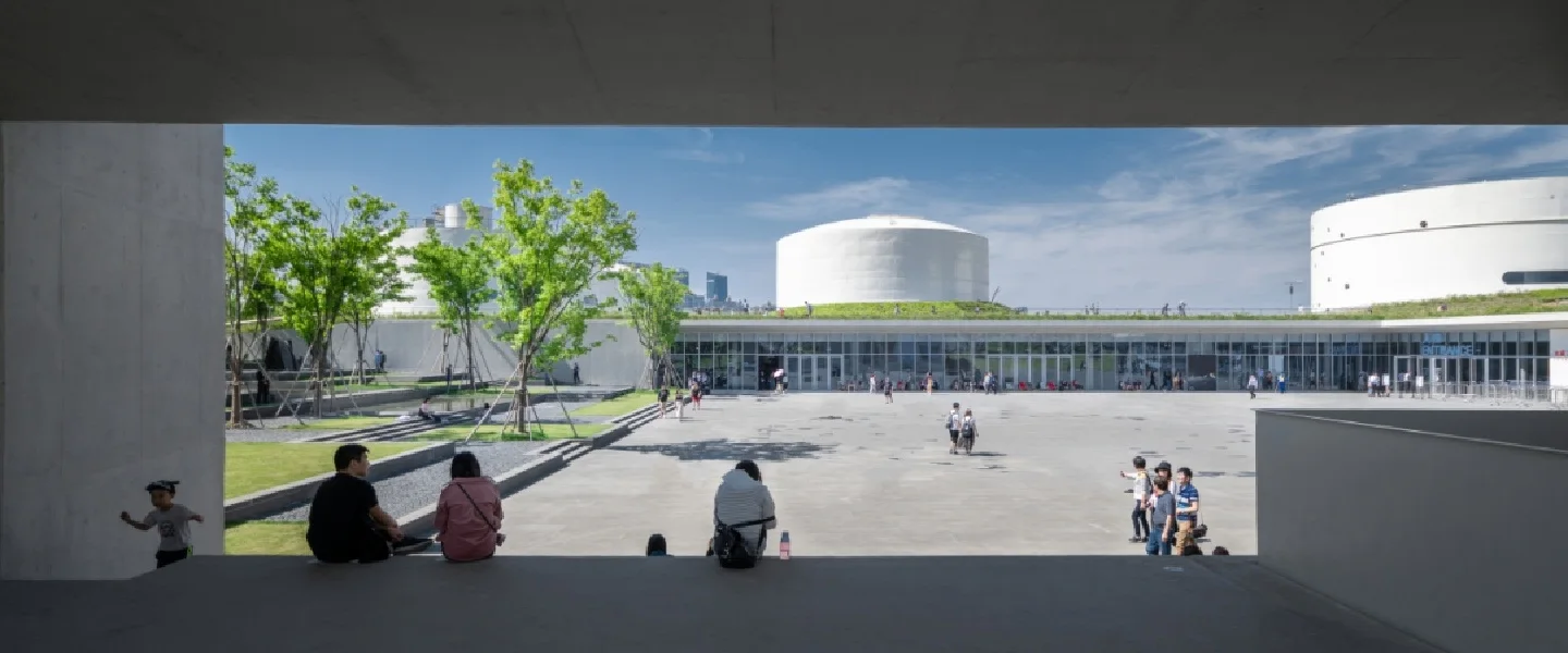 The converted tanks and landscaped grounds of the art centre at TANK Shanghai