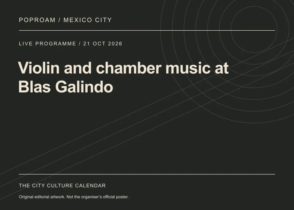 Original editorial programme artwork for Violin and chamber music at Blas Galindo. This is not the organiser’s official poster.