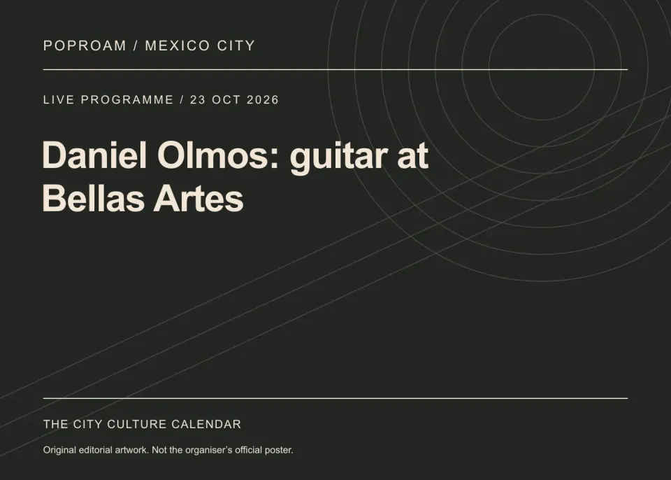 Original editorial programme artwork for Daniel Olmos: guitar at Bellas Artes. This is not the organiser’s official poster.