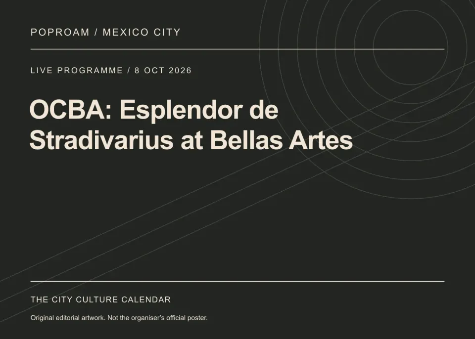 Original editorial programme artwork for OCBA: Esplendor de Stradivarius at Bellas Artes. This is not the organiser’s official poster.